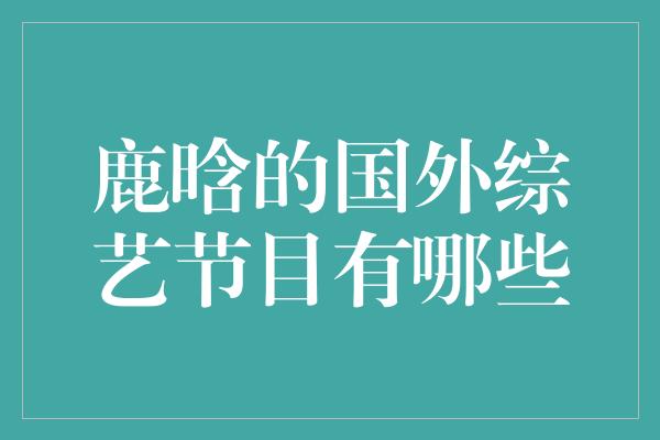 鹿晗的国外综艺节目有哪些