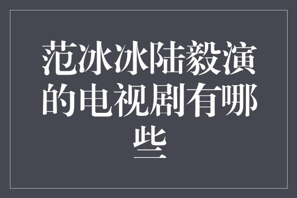 范冰冰陆毅演的电视剧有哪些