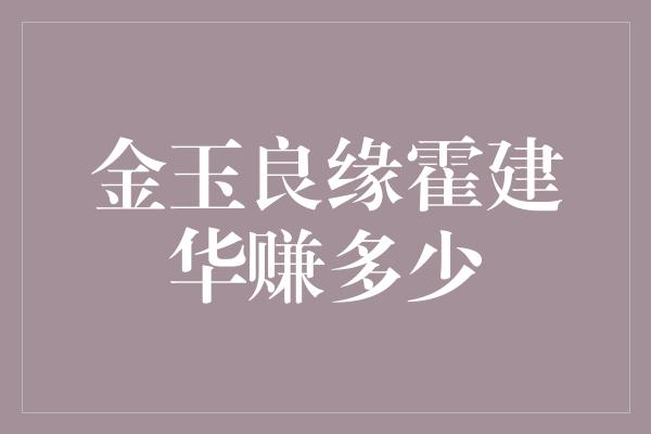 金玉良缘霍建华赚多少