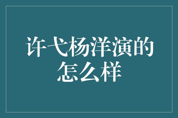 许弋杨洋演的怎么样