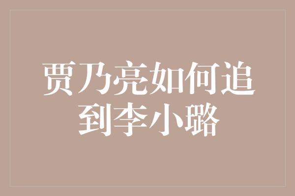 拆解贾乃亮追求李小璐的秘密武器，细数他的成功之道