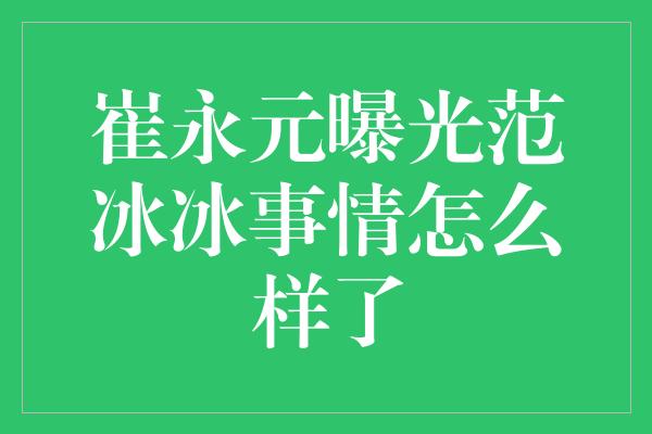 崔永元曝光范冰冰事情怎么样了