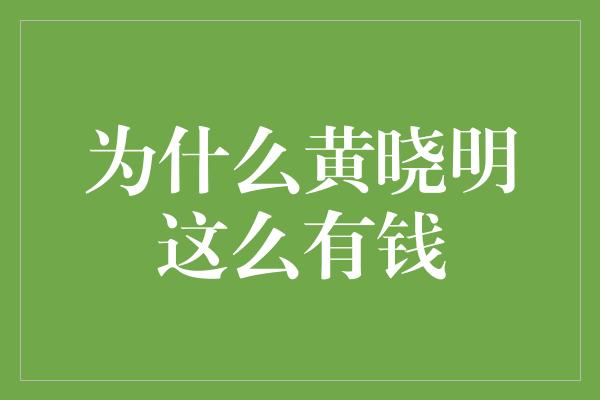 黄晓明的财富奥秘揭秘：为什么他这么有钱？