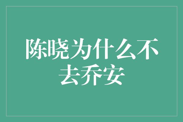 陈晓为什么错过了乔安的机会？