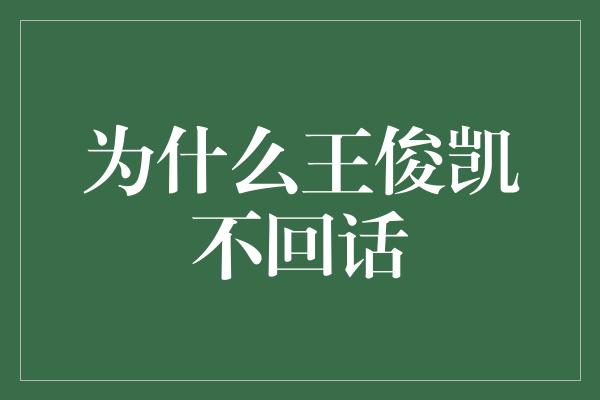 解密王俊凯沉默的原因，究竟隐藏着什么？