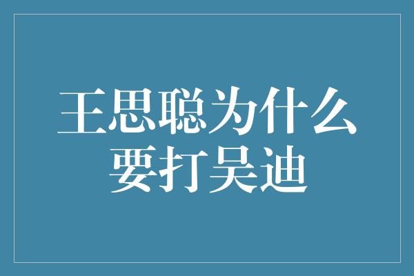 王思聪为何与吴迪发生冲突？