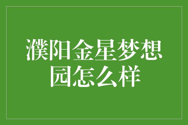 濮阳金星梦想园怎么样