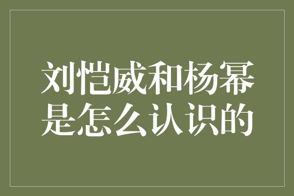 刘恺威和杨幂是怎么认识的