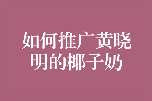 如何推广黄晓明的椰子奶