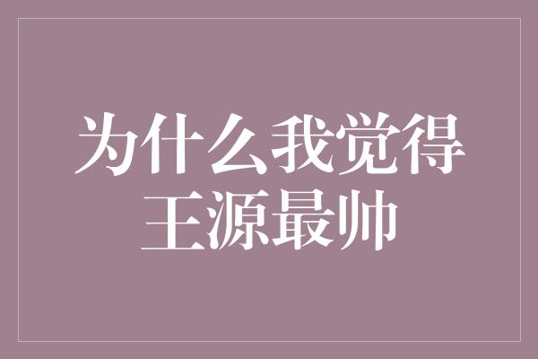 称王源为“最帅”的原因