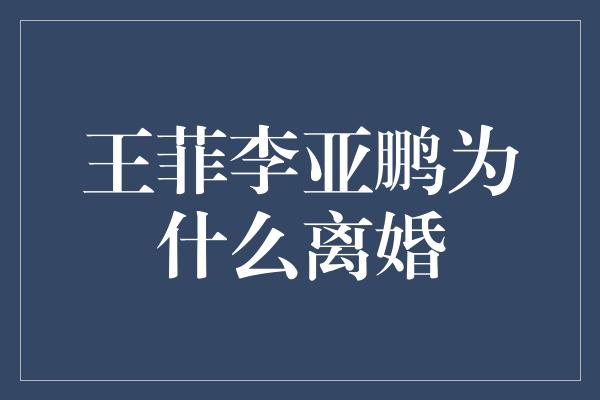 王菲李亚鹏为什么离婚