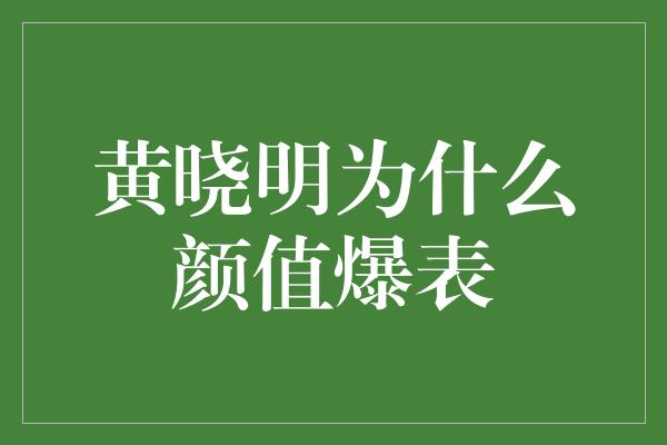 黄晓明为什么颜值爆表