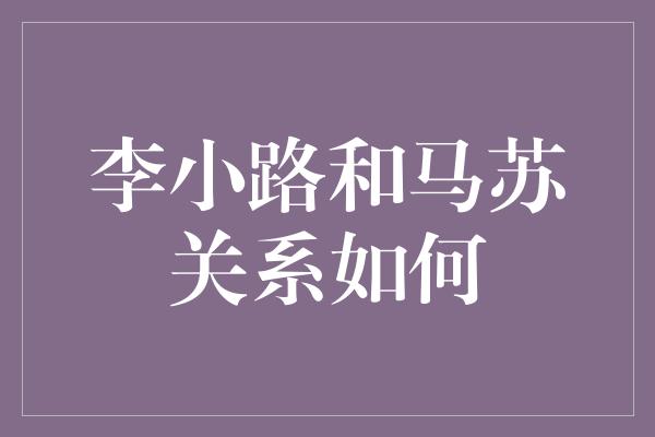 李小路和马苏关系如何