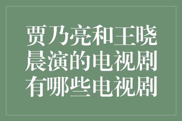 贾乃亮和王晓晨演的电视剧有哪些电视剧