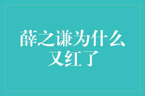 薛之谦为什么又红了