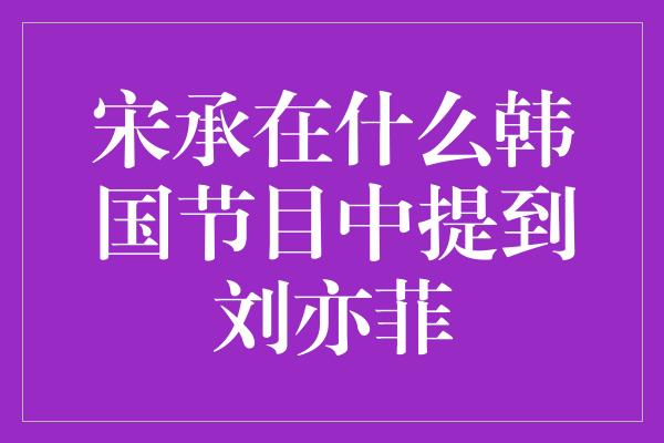 宋承在什么韩国节目中提到刘亦菲