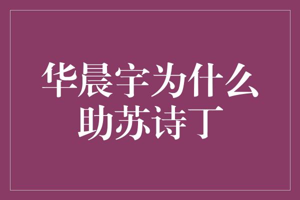 华晨宇为什么助苏诗丁