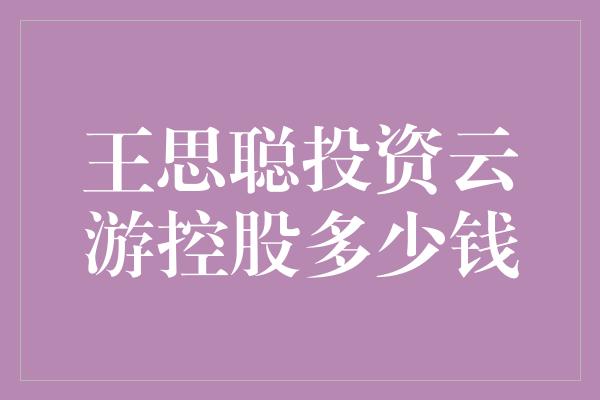 王思聪投资云游控股多少钱