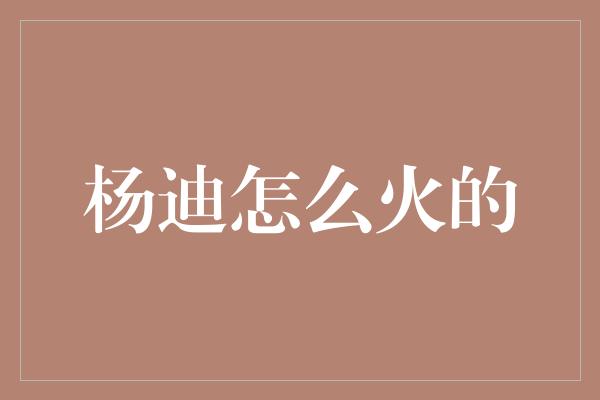 杨迪怎么火的