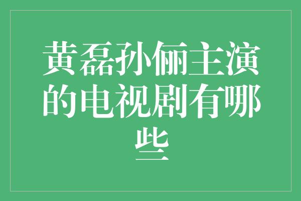 黄磊孙俪主演的电视剧有哪些