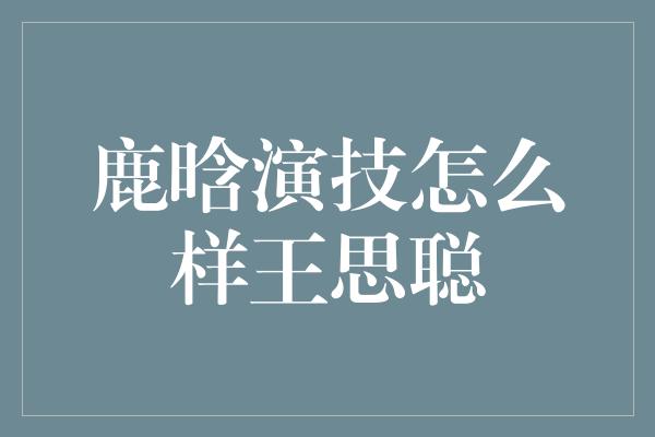 鹿晗演技怎么样王思聪