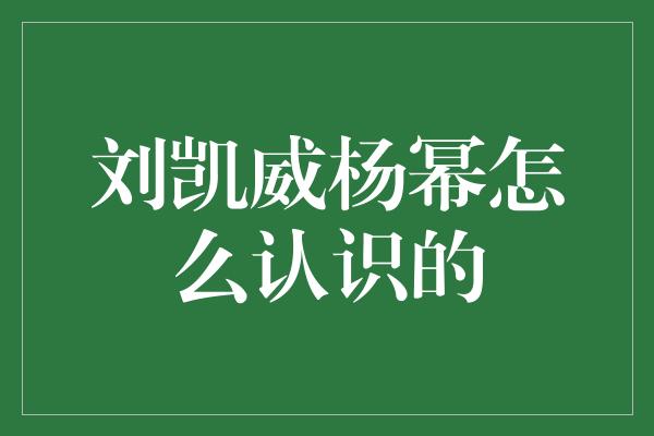 刘凯威杨幂怎么认识的