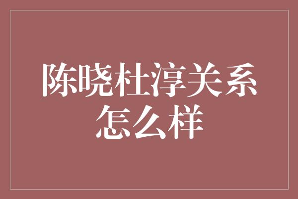 陈晓杜淳关系怎么样