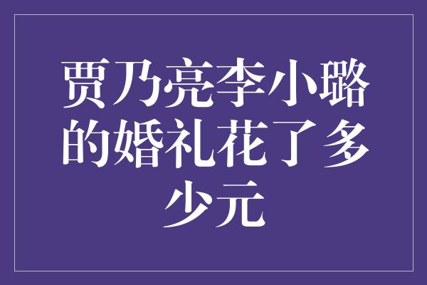 贾乃亮李小璐的婚礼花了多少元