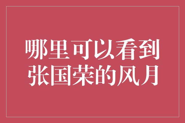 哪里可以看到张国荣的风月