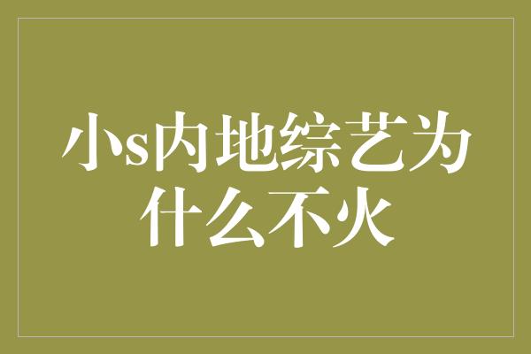 小s内地综艺为什么不火