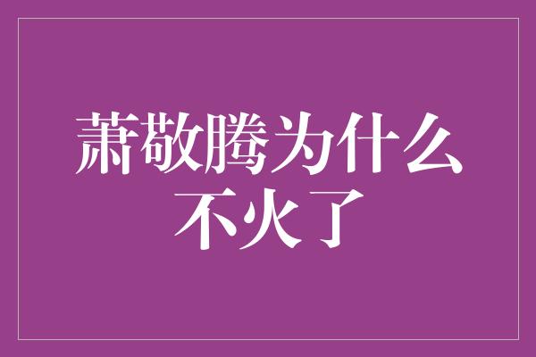 萧敬腾为什么不火了