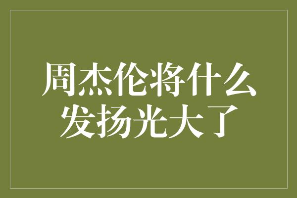 周杰伦将什么发扬光大了