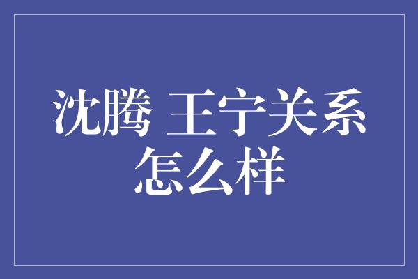 沈腾 王宁关系怎么样