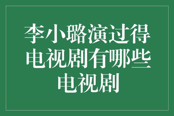 李小璐演过得电视剧有哪些电视剧