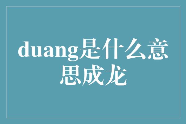 duang是什么意思成龙