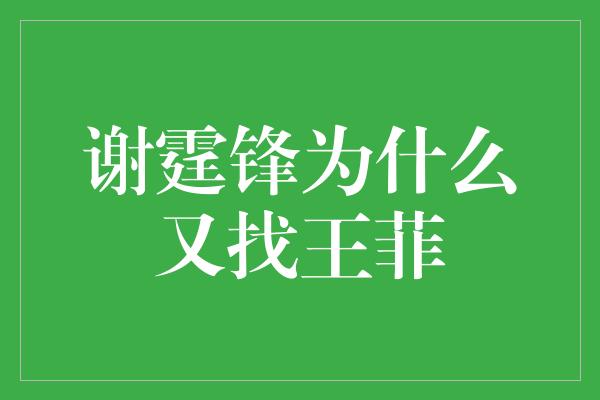 谢霆锋为什么又找王菲