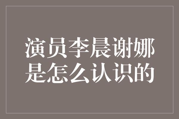 演员李晨谢娜是怎么认识的