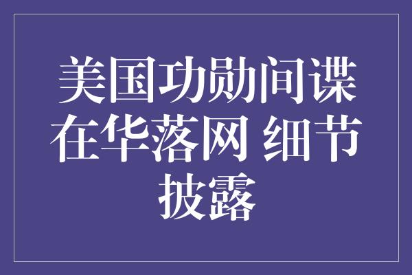 美国功勋间谍在华落网 细节披露