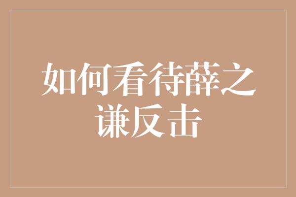 如何看待薛之谦反击