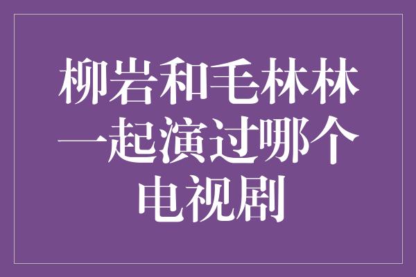 柳岩和毛林林一起演过哪个电视剧