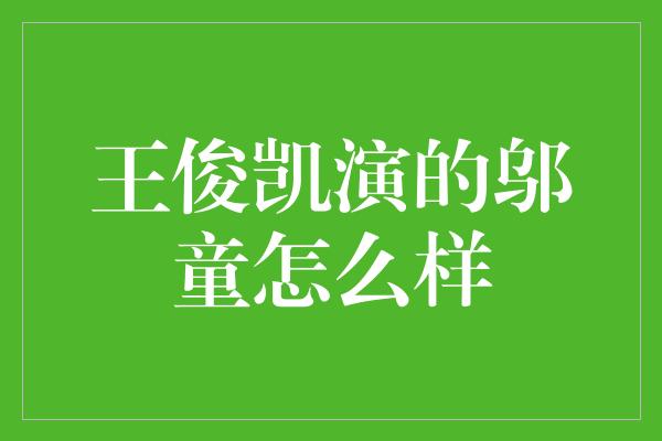 王俊凯演的邬童怎么样