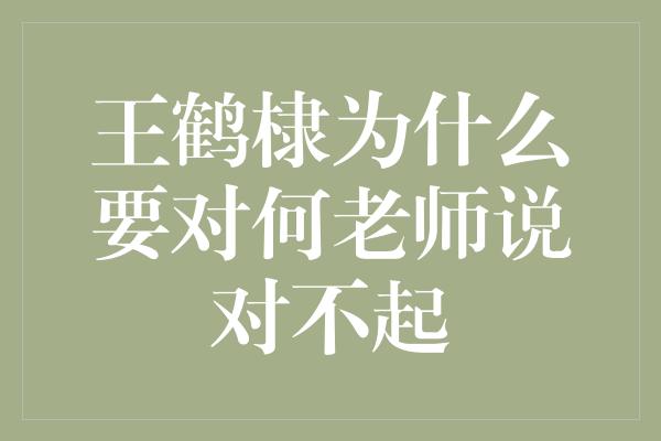 王鹤棣为什么要对何老师说对不起