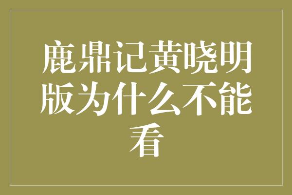 鹿鼎记黄晓明版为什么不能看