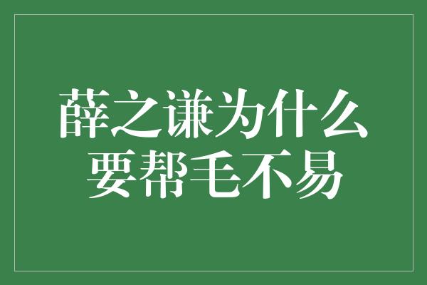 薛之谦为什么要帮毛不易