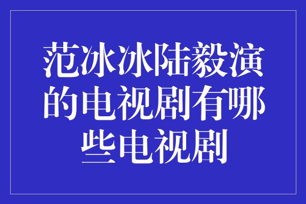 范冰冰陆毅演的电视剧有哪些电视剧