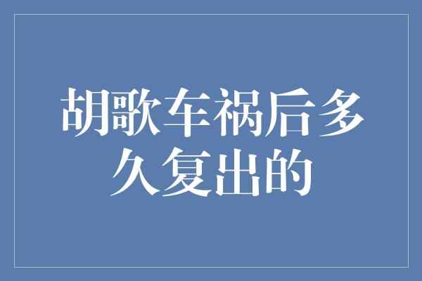 胡歌车祸后多久复出的