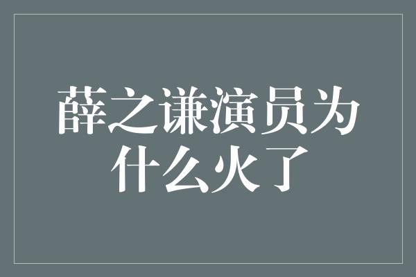 薛之谦演员为什么火了