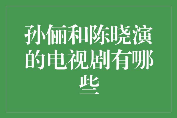 孙俪和陈晓演的电视剧有哪些