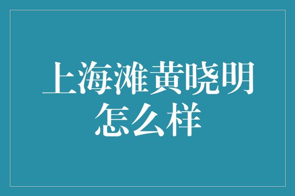 上海滩黄晓明怎么样