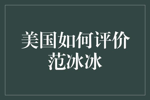 美国如何评价范冰冰